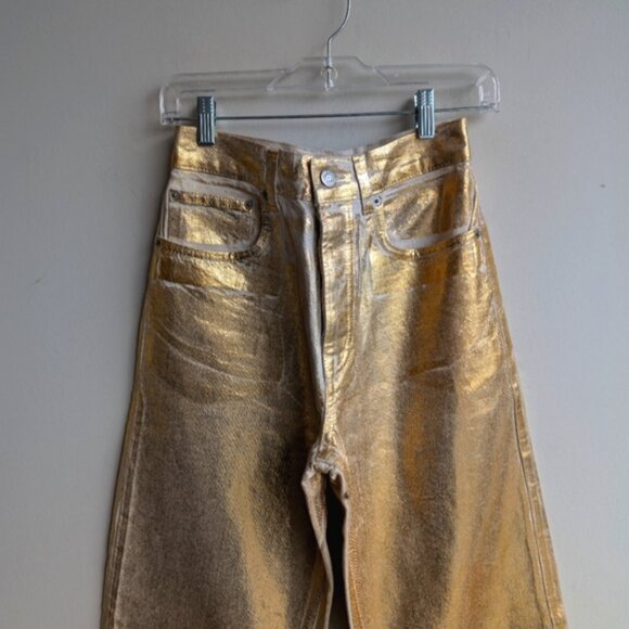Zara gold metallic limited edition high rise boyfriend jeans - Picture 6 of 9
